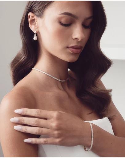 The White Collection - Sidney Necklace - Baguette Silver Bridal Necklace