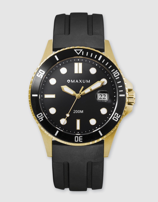 Maxum - Prince Black Dial, Gold Case & Black Silicone Band