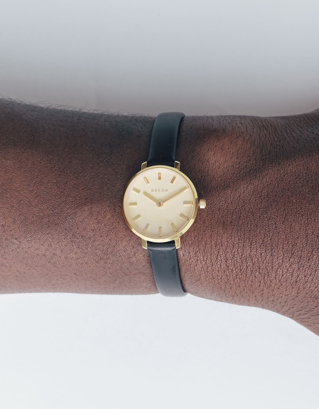 Breda - Beverly Gold and Black Leather Band Watch, 25MM