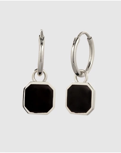 Kuzzoi - ICONIC EXCLUSIVE - Enamel Octagon Hoop Earrings in 925 Silver