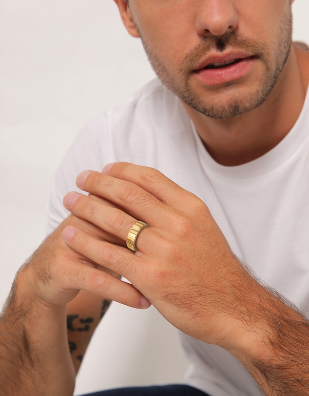 Kuzzoi - ICONIC EXCLUSIVE - Polished Band Ring with Grooves in Gold-Plated 925 Sterling Silver