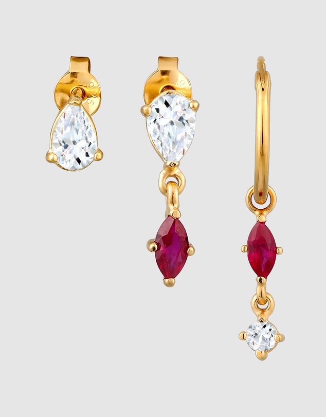 Elli Jewelry - Ruby Earring Set in Gold-Plated 925 Silver