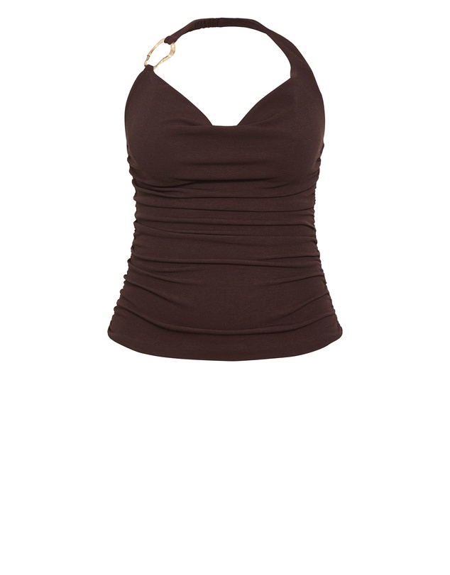 City Chic - Plus size Emmy Hardware Cowl Neck Top - chocolate