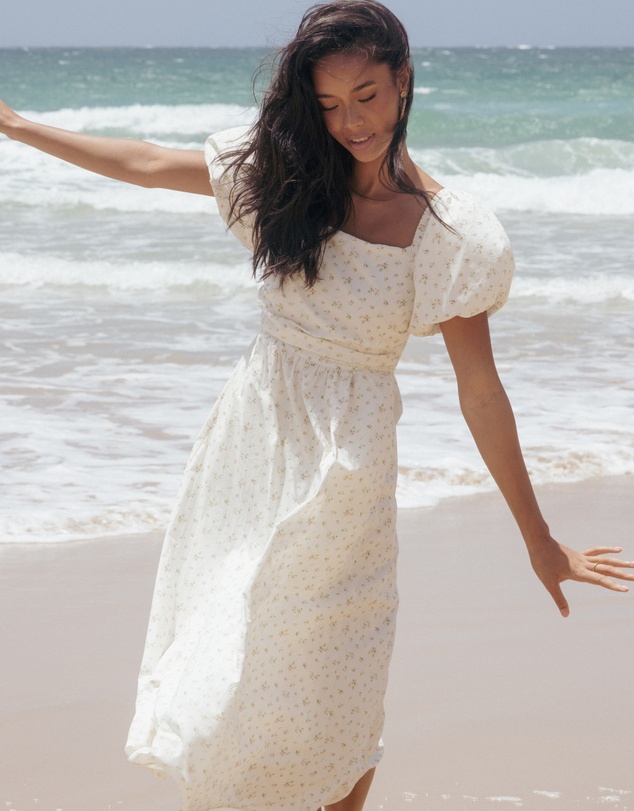 Petal & Pup - Clo Puff Sleeve Midi Dress - White Betty