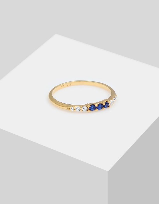 Elli Jewelry - Ring Classic Zirconia Sapphire Synthetic in 925 Sterling Silver Gold Plated