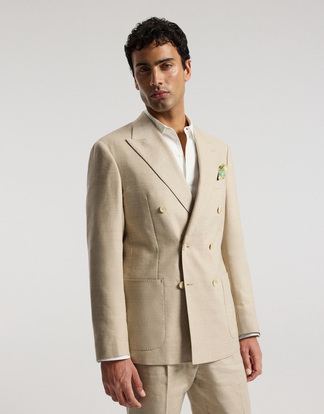 Calibre - Linen Wool Double-Breasted Suit Jacket Natural