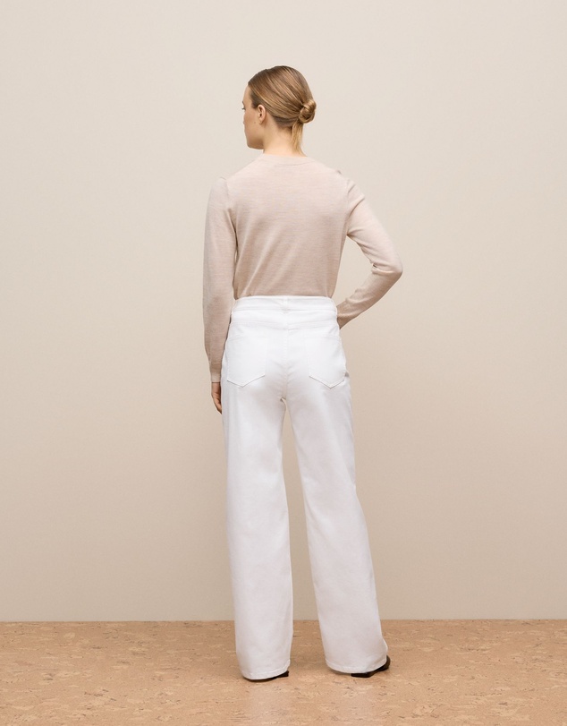 Trenery - Cotton Blend Wide Leg Jean in White