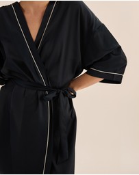 Gingerlilly - Lacey Navy Satin Robe