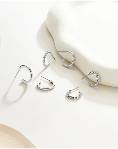 Mestige - Radiance Hoops Set - Silver Plated