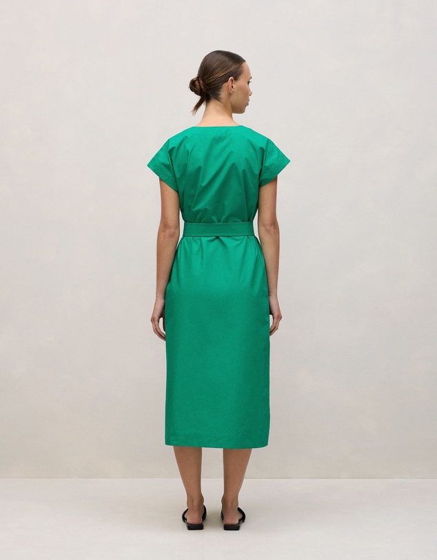Trenery - Cotton Poplin Cap Sleeve Belted Dress in True Green