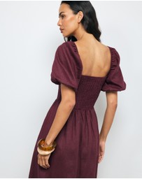 AERE - Olana Shirred Linen Midi Dress