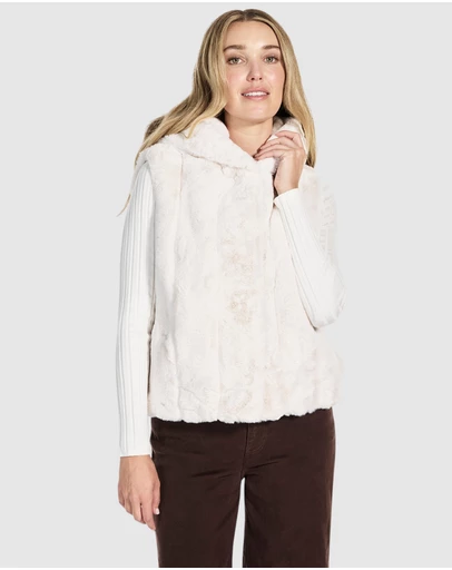 GUESS - Sophy Hooded Faux-Fur Vest