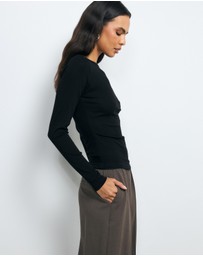 AERE - Boat Neck Gathered Jersey Top