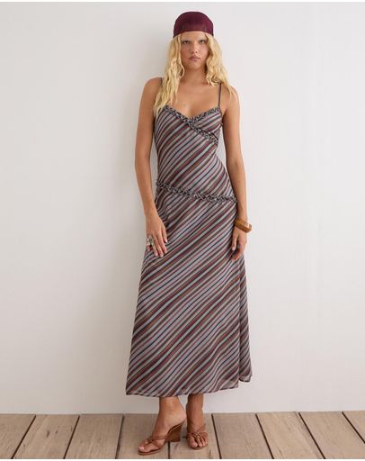 Chiffon Diagonal Stripe Grey & Maroon