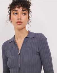 Calli - Mara Zip Knit Top With Collar