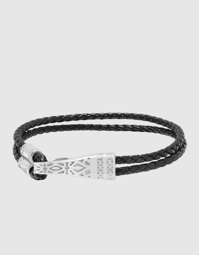 Nialaya Jewellery - Black Leather Bracelet with Silver Clasp
