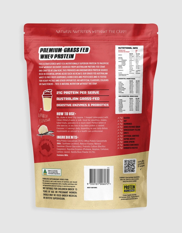 Protein Supplies Australia - Vanilla Australian Whey Protein - 1kg