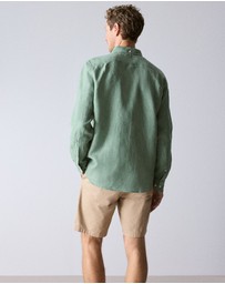 Trenery - Regular Fit Delave Linen Long Sleeve Shirt in Willow