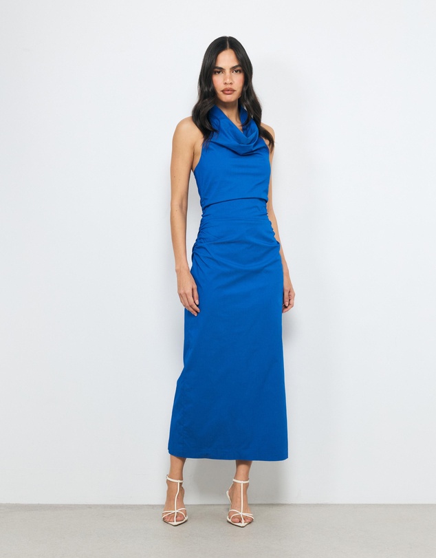 AERE - Calla Draped Neck Cotton Midi Dress