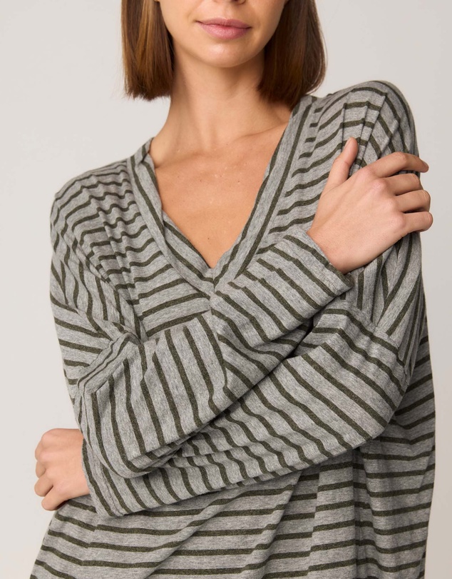 Primness - Stripe Loose V Top