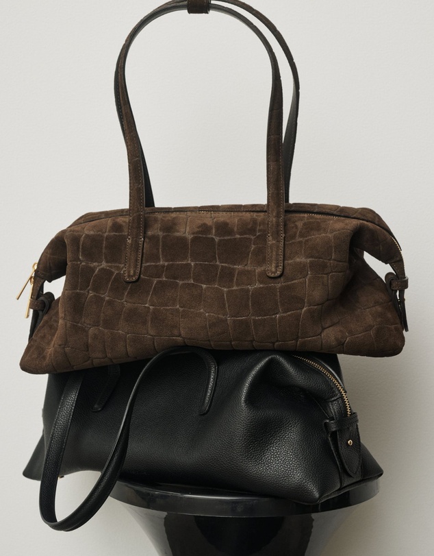 VESTIRSI - Gia Croc Suede Shoulder Bag Chocolate