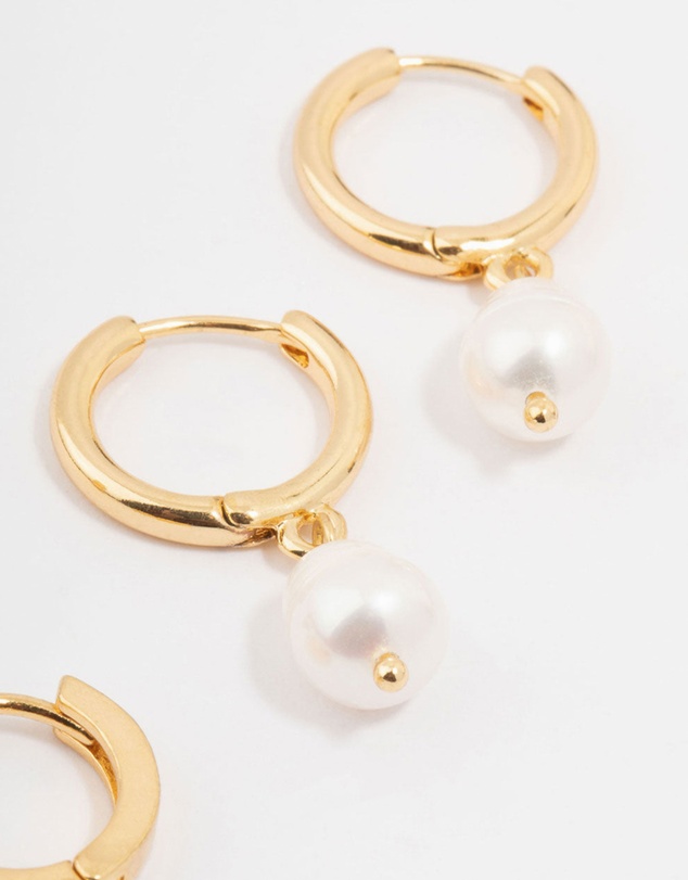 Lovisa - Gold Plated Cubic Zirconia & Freshwater Pearl Huggie Earrings 2-Pack