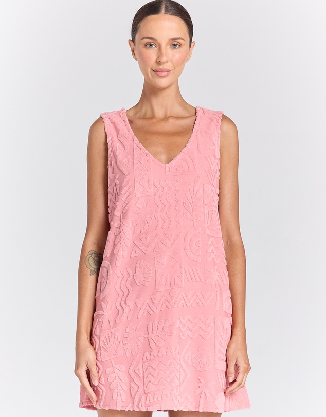 Poolside Paradiso - Mai Tai V Tunic Towelling Dress - Rose