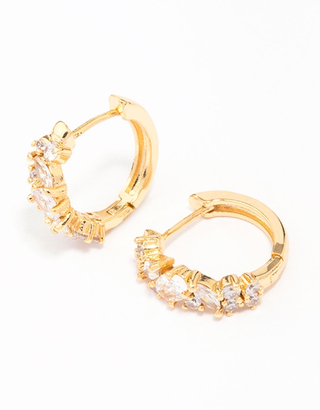 Lovisa - Gold Plated Cubic Zirconia Oval Cluster Hoop Earrings