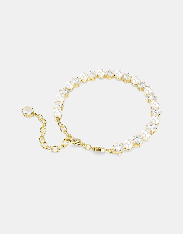 Swarovski - Matrix Tennis Bracelet, Crystal Pearl, Round Cut, White, Gold-tone Plated