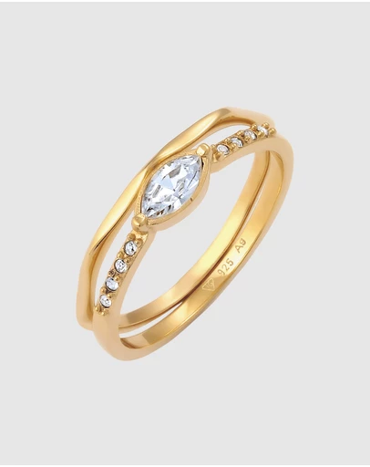 Elli Jewelry - Ring Set Crystal Square 925 Sterling Silver Gold-Plated