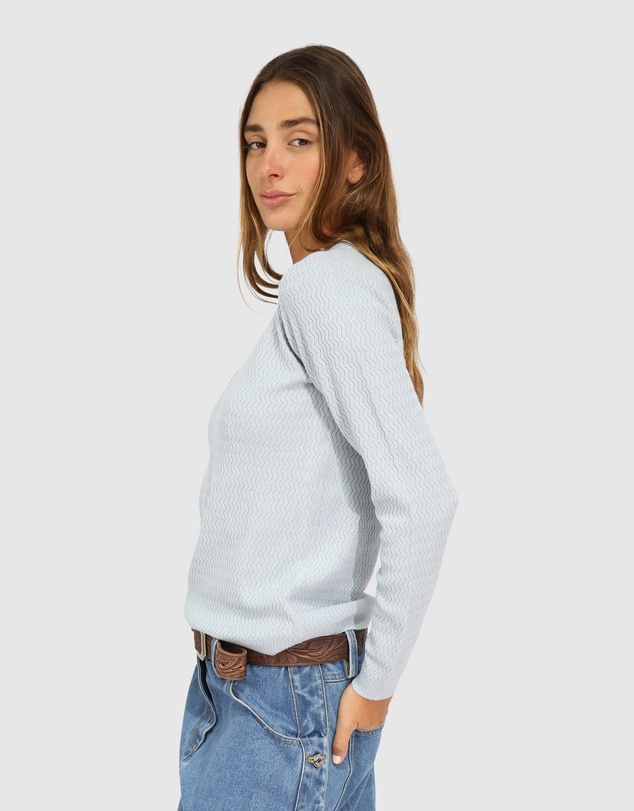 Belle & Bloom - Frankie Textured Kniteed Polo Long Sleeve Top