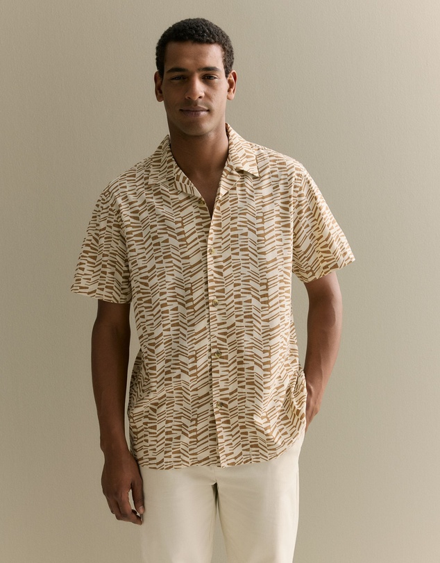 Trenery - Geo Stripe Relaxed Short Sleeve Shirt in Cognac
