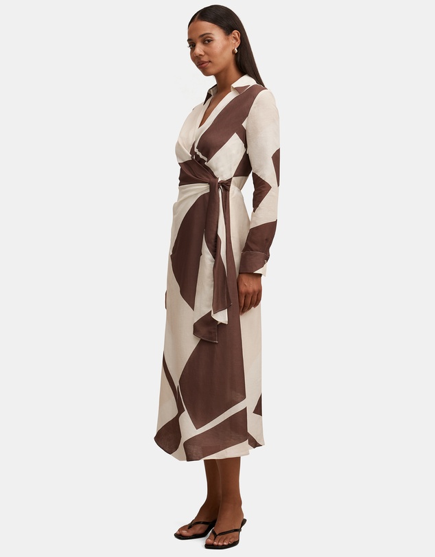 Forever New - Angelina Long Sleeves Tie Midi Dress