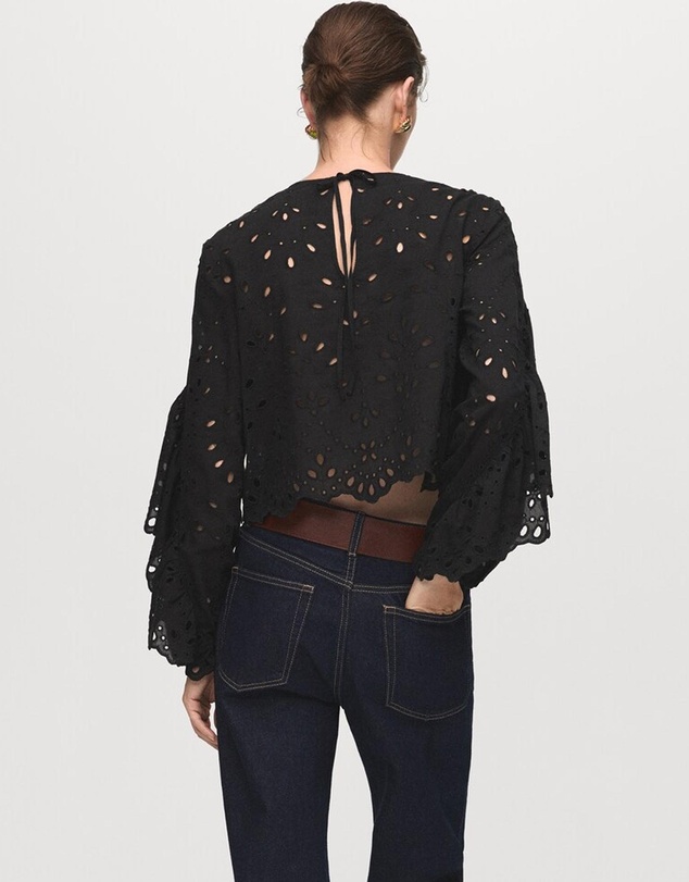 M.N.G - Blouse With Embroidered Eyelet Ruffles
