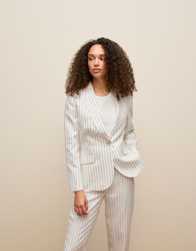 Trenery - Linen Pinstripe Single Breasted Blazer in White