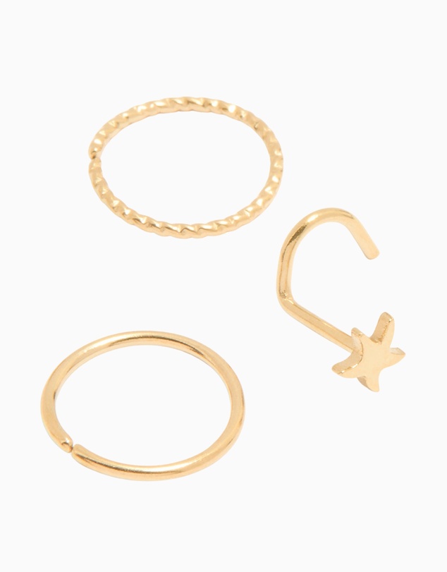 Lovisa - Gold Plated Surgical Steel Star & Moon Nose Piercings 6-Pack