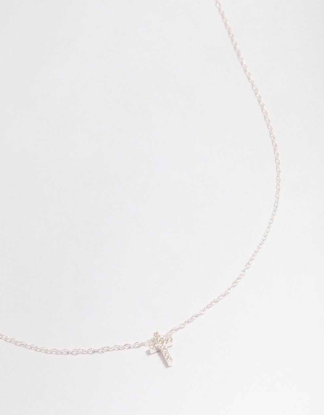Lovisa - Sterling Silver Cubic Zirconia Cross Pendant Necklace