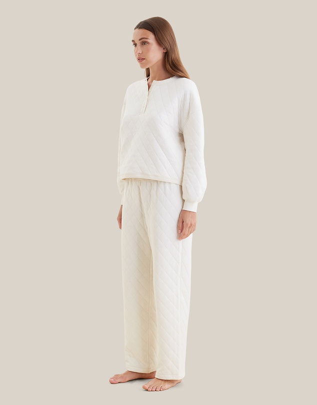 Papinelle - Quilted Cotton Henley Long Sleeve Top