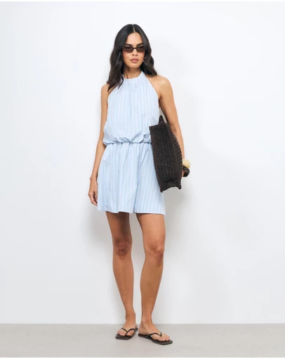 AERE - Shiloh Stripe Gathered Waist Mini Dress