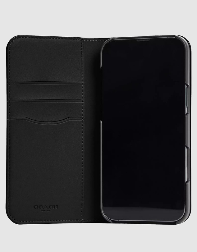 Coach - Coach Folio Case Signature Charcoal for iPhone 16 Pro