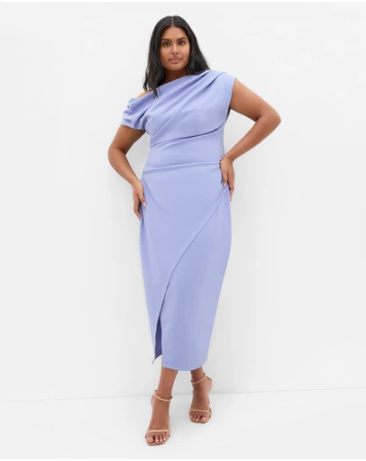 City Chic - Plus size Sassy Off Shoulder Dress - dusty blue