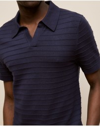 Trenery - Cotton Silk Textured Polo in Navy