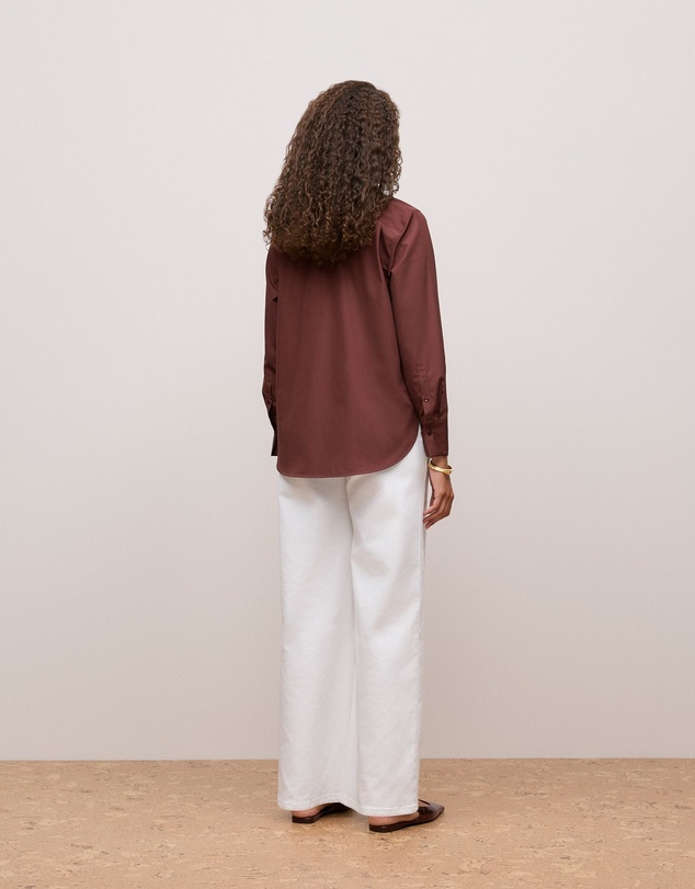 Trenery - Cotton Poplin Long Sleeve Shirt in Espresso