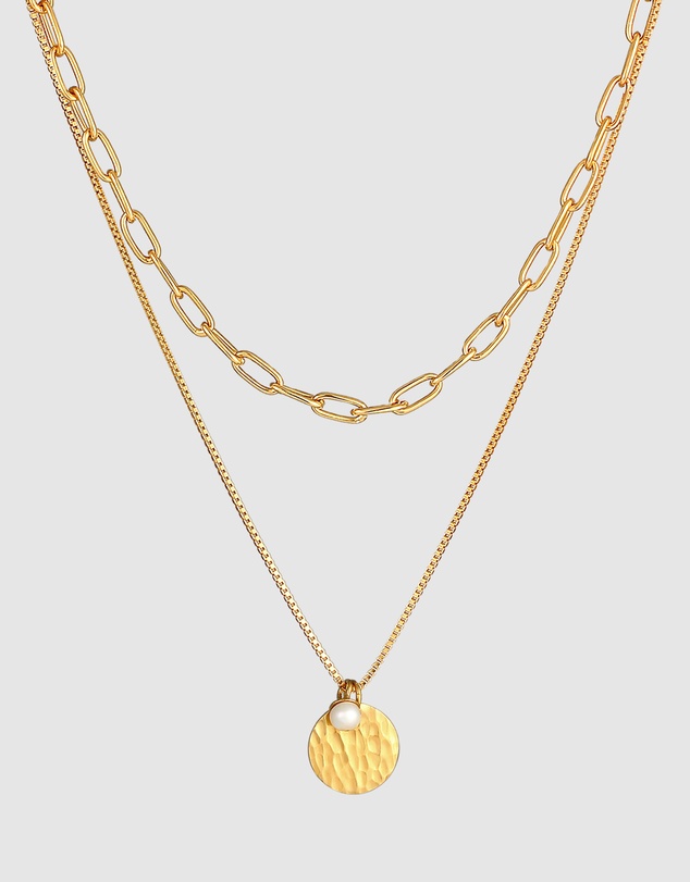 Elli Jewelry - Necklace Layer Plate Figaro 2-ply in 925 Sterling Silver Gold Plated