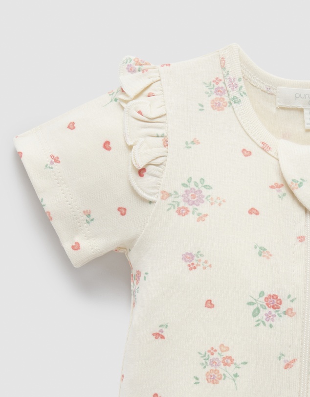 Purebaby - Heart Floral Ruffle Zip Growsuit -Kids-Babies