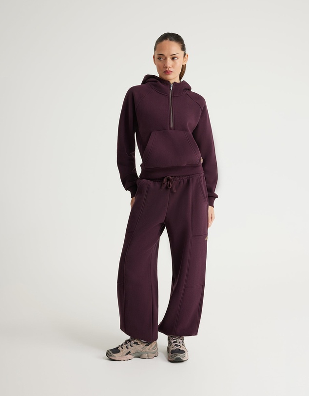 Upstate - Plush Cropped Half Zip Hoodie - Merlot