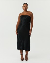 Third Form - Satin Tie Back Strapless Midi Dress