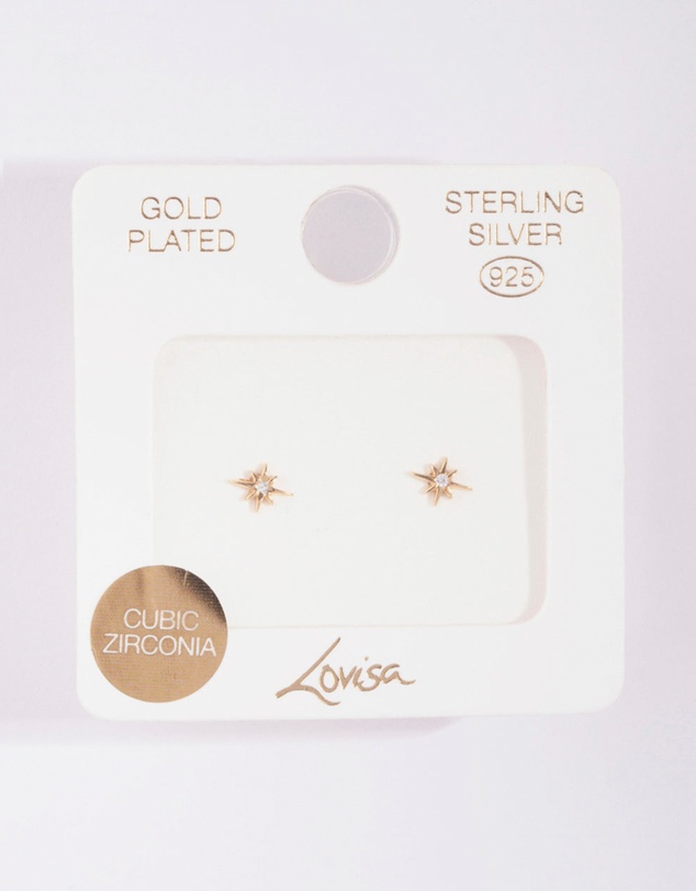 Lovisa - Gold Plated Sterling Silver Cubic Zirconia Starburst Earrings