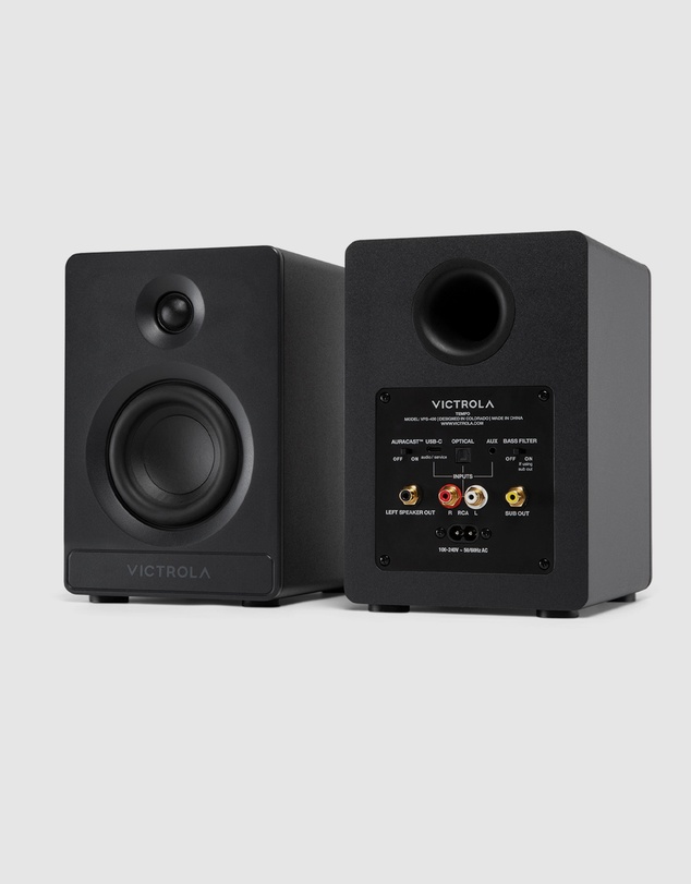 Victrola - Victrola Automatic Turntable + Victrola Tempo Bookshelf Speakers Bundle - Black