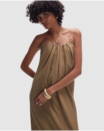 TOPSHOP - Gathered Bust Structured Poplin Bandeau Midi Dress